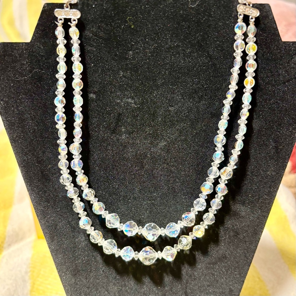 Dazzling Vintage Double-Strand Aurora Borealis Crystal Necklace - Picture 3 of 14